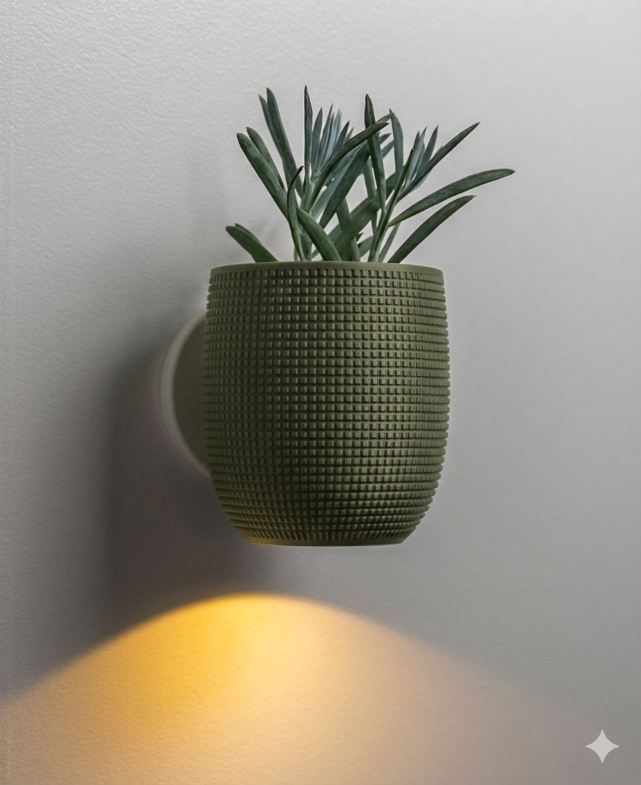 Evoliv Grid Light – Wandblumentopf mit Tropfschale und LED