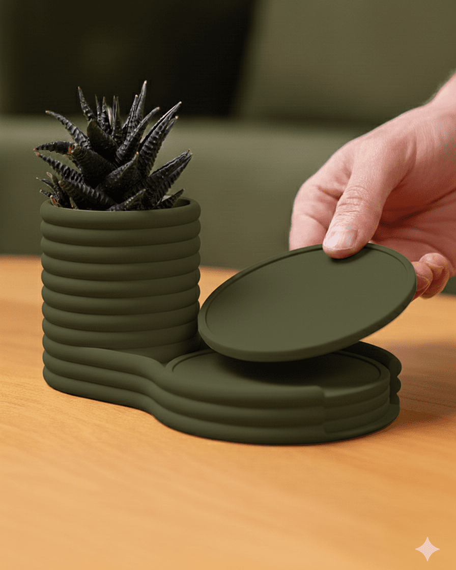 Evoliv „Coaster Blumentopf - Set“ – Pflanzengefäss mit integriertem Untersetzer - Organizer – von Evoliv