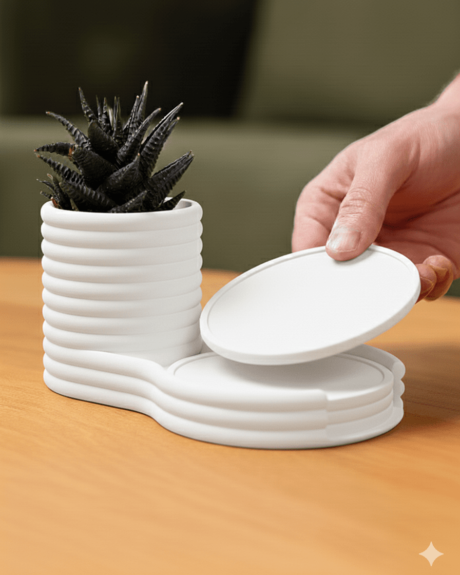 Evoliv „Coaster Blumentopf - Set“ – Pflanzengefäss mit integriertem Untersetzer - Organizer – von Evoliv