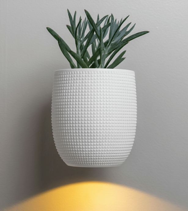 Evoliv Grid Light Weiss – Wandblumentopf mit LED & Tropfschale – von Evoliv