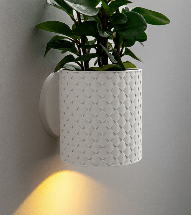 Evoliv Quilted Light Weiss – Wandblumentopf mit LED & Tropfschale – von Evoliv